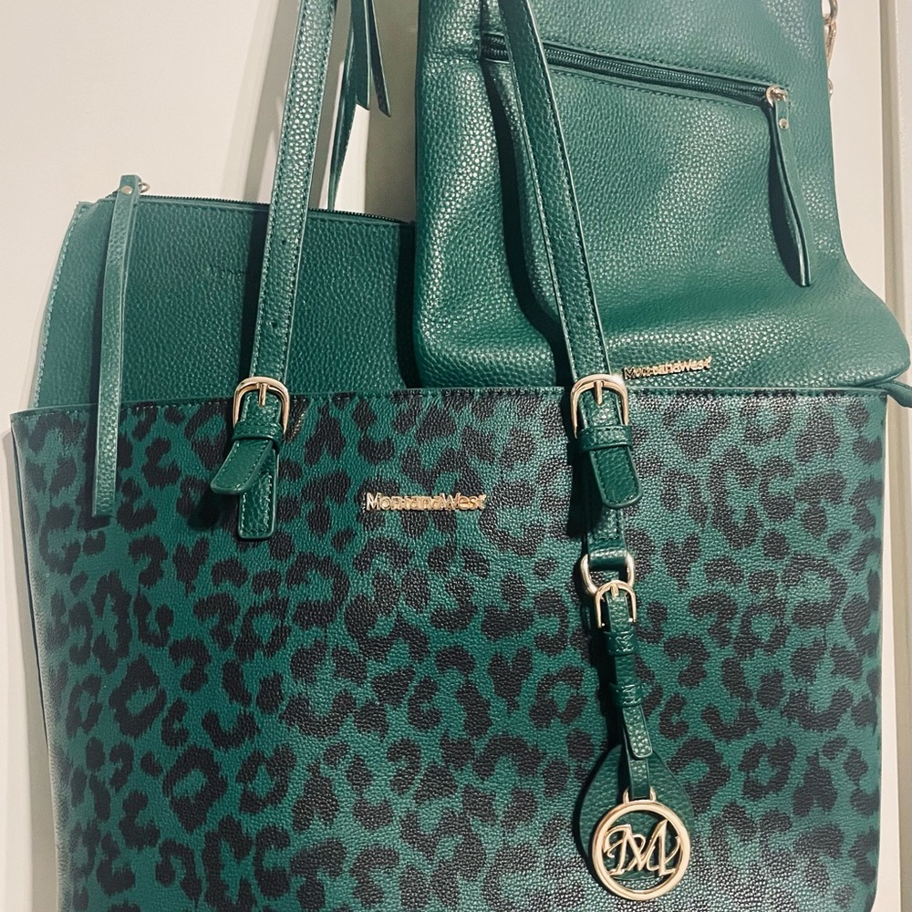 Montana West Green Leopard Print Tote Bag